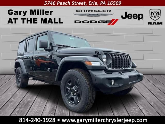 2025 Jeep Wrangler WRANGLER 4-DOOR SPORT in Black Clear-Coat Exterior Paint — front three-quarter view