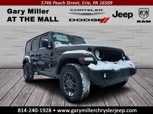 2025 Jeep Wrangler WRANGLER 4-DOOR SPORT S in Granite Crystal Metallic Clear-Coat Exterior Paint — front three-quarter view