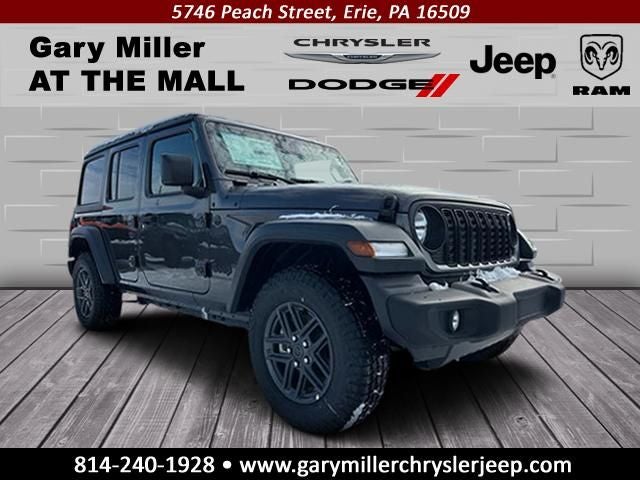 2025 Jeep Wrangler WRANGLER 4-DOOR SPORT S in Granite Crystal Metallic Clear-Coat Exterior Paint — front three-quarter view