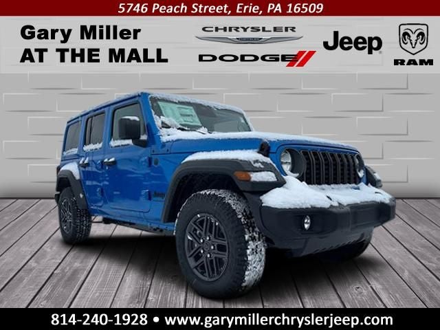 2026 Jeep Wrangler WRANGLER 4-DOOR SPORT S in Hydro Blue Pearl-Coat Exterior Paint — front three-quarter view