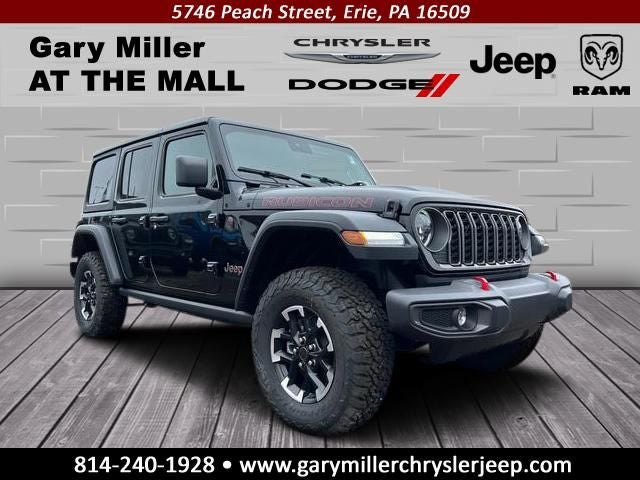 2025 Jeep Wrangler WRANGLER 4-DOOR RUBICON in Black Clear-Coat Exterior Paint — front three-quarter view
