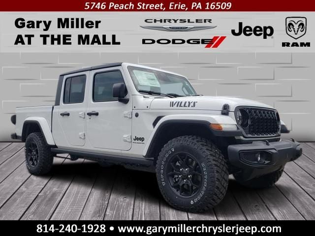 2026 Jeep Gladiator GLADIATOR WILLYS 4X4 in Bright White Clear-Coat Exterior Paint — front three-quarter view