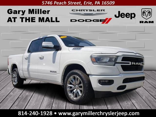 2022 RAM 1500 Laramie Crew Cab 4x4 5'7' Box in Bright White Clearcoat — front three-quarter view