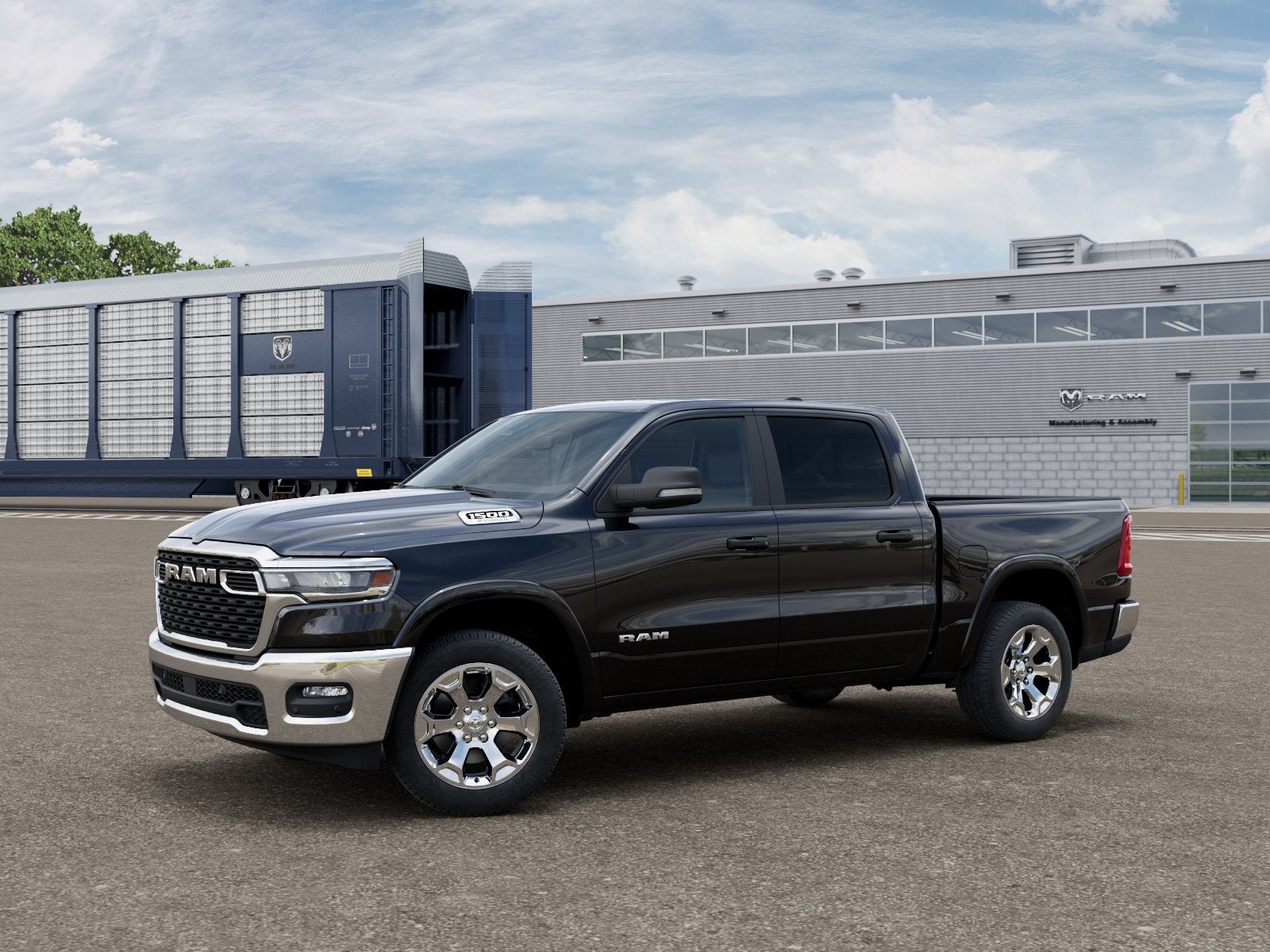 2026 RAM Ram 1500 RAM 1500 BIG HORN CREW CAB 4X4 5'7' BOX in Diamond Black Crystal Pearl-Coat Exterior Paint — front three-quarter view